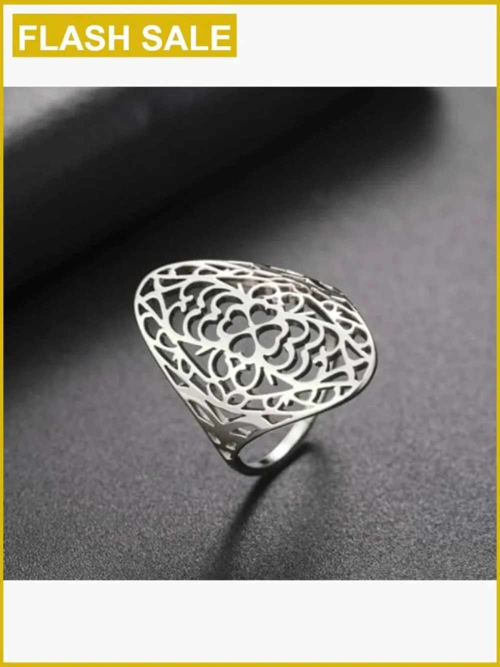 Vintage Filigree Flower Ring Stainless Steel Wedding Band for Women